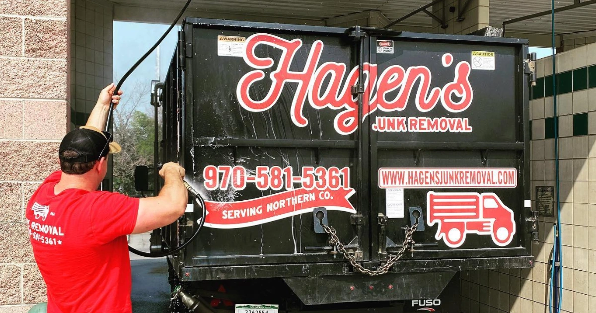 Junk removal truck unloading materials as part of professional scrap metal removal Longmont